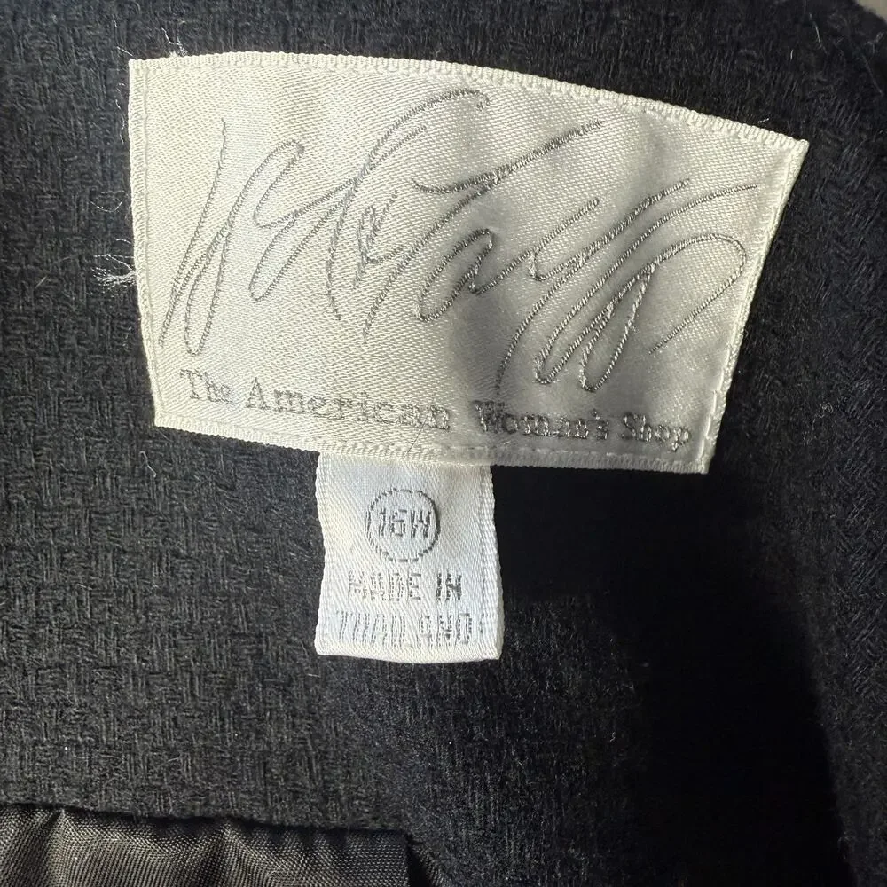 Vintage Lord & Taylor Black Textured Wool Blazer 90s Power Suit Jacket 16W